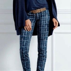 CAbi Woman’s Grid Print Blue & Gray Classic Skinny Jeans Size 2